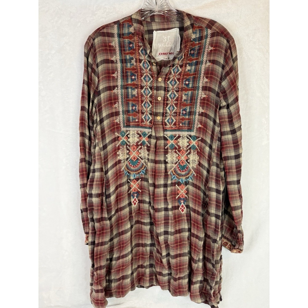 Johnny Was‎ 3J Workshop Embroidered Plaid Tunic Dress Boho Small